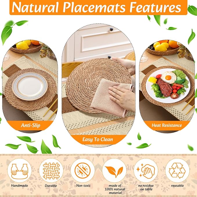 Boho Placemats 4/6/8 Set of Round Woven Placemat Macrame Style Bicolor - Image 5