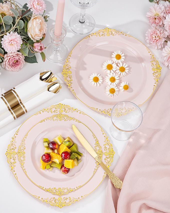 Nervure 100Pcs 7.5'' Pink Plastic Plates, Disposable Plates - Image 4