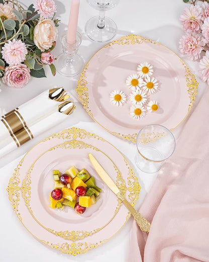 Nervure 100Pcs 7.5'' Pink Plastic Plates, Disposable Plates - Image 4