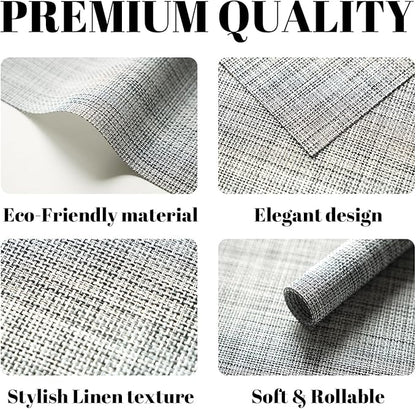 Placemats Set of 12 Vinyl/Plastic Woven Place Mats for Kitchen Table Indoor/Outdoor Washable Placemat Wipeable Dining Table Mats (Grey,12)