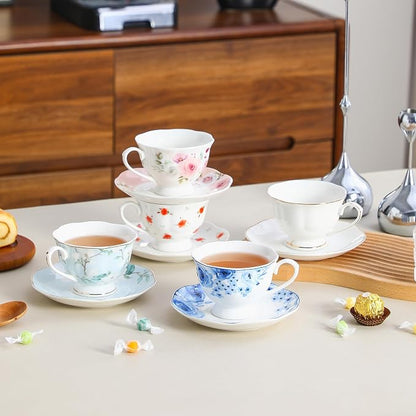 6oz Porcelain Tea Cup & Saucer Set of 6, Party | Elegant white ceramic - Image 7