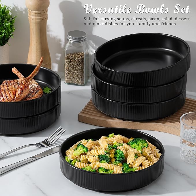 E-far Pasta Bowls Set of 6, 35oz Large Salad Bowl Plate - Image 4