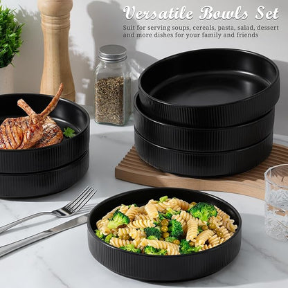 E-far Pasta Bowls Set of 6, 35oz Large Salad Bowl Plate - Image 4