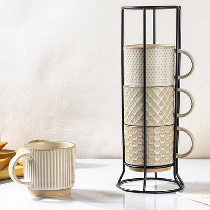 GBhome 12 OZ Stackable Coffee Mugs Set of 4, Ceramic Coffee Cups Set | Coffee by GBhome