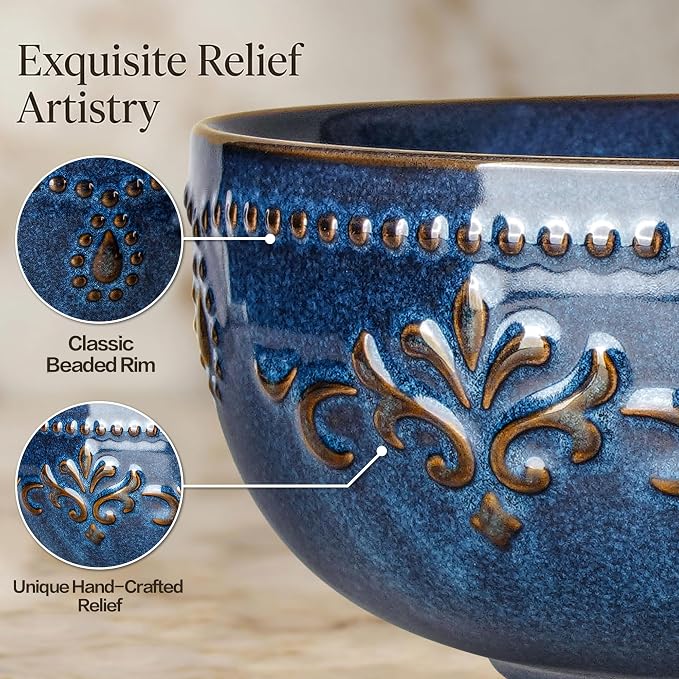 Soup Bowls 32 OZ, Cereal Bowls Set of 4, Embossment Ceramic Ramen Bowls - Image 4