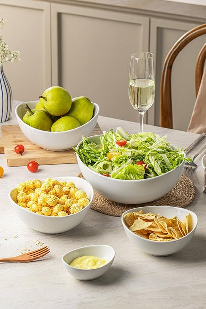Porcelain Serving Bowls set for Entertaining, 3-11-20-32-50 Ounce, Scratch Resistant, 5 Piece Serving Bowl Set, Prep Salad Bowls for Christmas Thanksgiving, Dishwasher Safe, Pure White