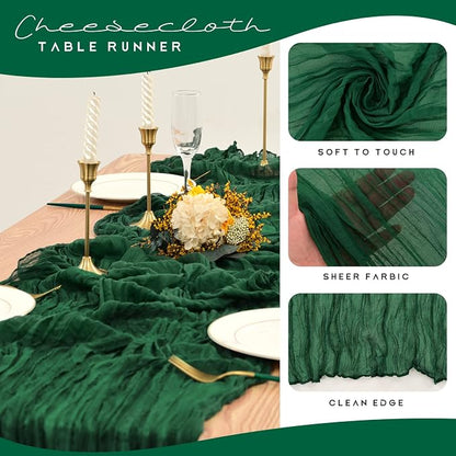 YMHPRIDE 12 Pack Cheesecloth Table Runner 35x120in Dark Green Table Runner | - Image 4