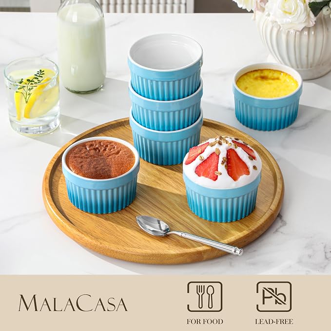 MALACASA Ramekins 6 oz Oven Safe, Small Ceramic Souffle Dishes - Image 3
