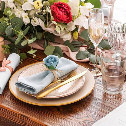 Flower Napkin Rings Set of 12 Wooden Dusty Blue Rose Handmade Napkin Holders - Image 4