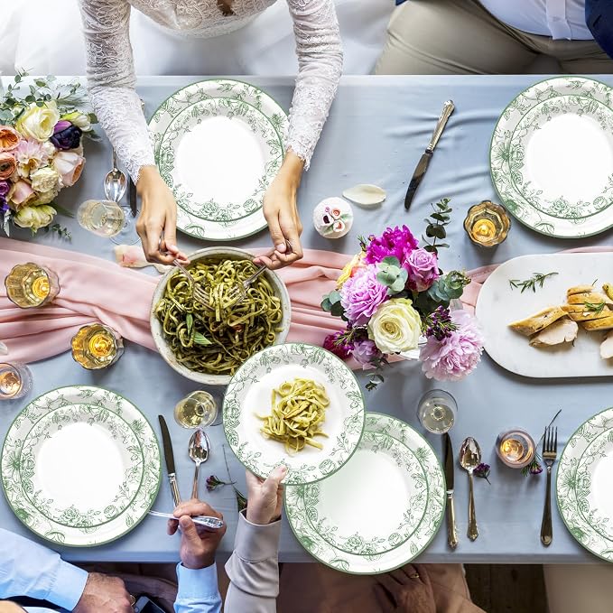 Sage Green Floral Plates and Napkins Party Supplies, Serve 60 Guests | 180pcs - Image 7