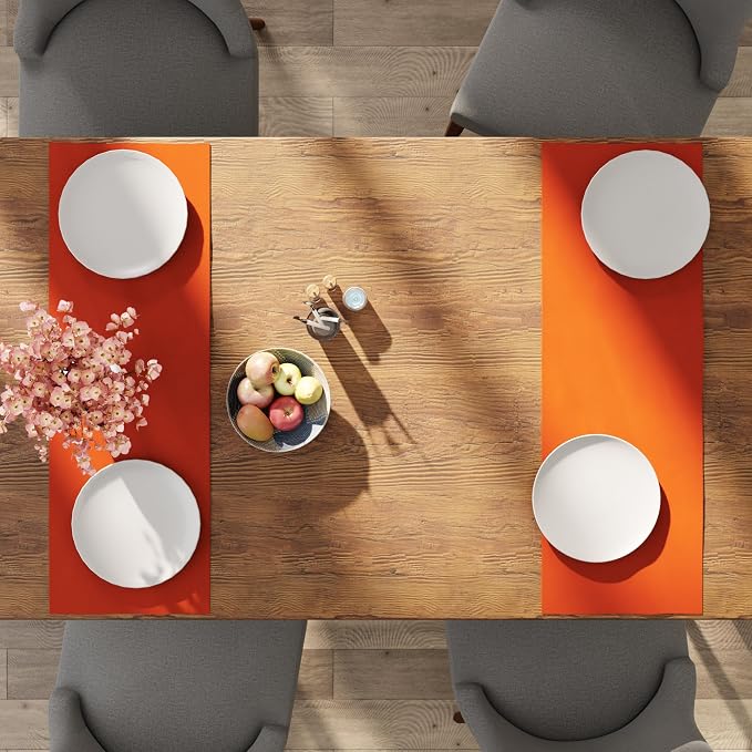 Encasa XO Table Runner, Cotton Canvas Dining Runner 13"x36" | Orange, 180 GSM - Image 5