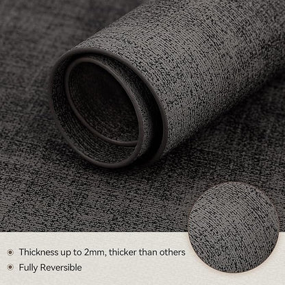 Round Table Placemats Set of 6, Faux Leather Wedge Shape Place Mats Heat Resistant Wipeable Washable Table Mats for Dining Outdoor Indoor, Black