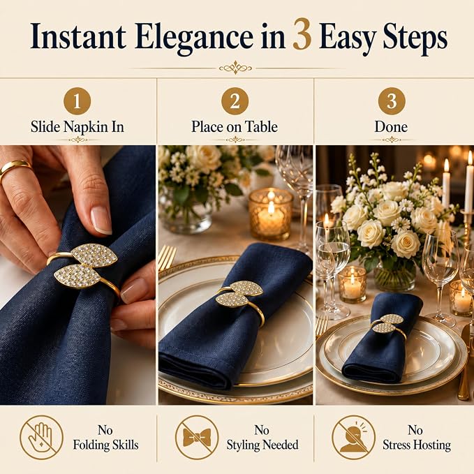 Gold Napkin Rings Set of 12 – Leaf Design – Elegant Napkin Ring Holders - Image 5