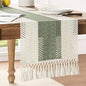 Macrame Style Bicolor Stitching Table Runner 14x36in Green | Woven Boho Table by ZEEMARTONLINE