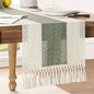 Macrame Style Bicolor Stitching Table Runner 14x48in Green | Woven Boho Table by ZEEMARTONLINE