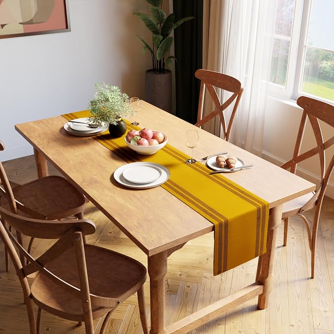 Encasa XO Table Runner, Yarn Dyed Ribbed Cotton 13"x94" | Ladder Yellow - Image 2