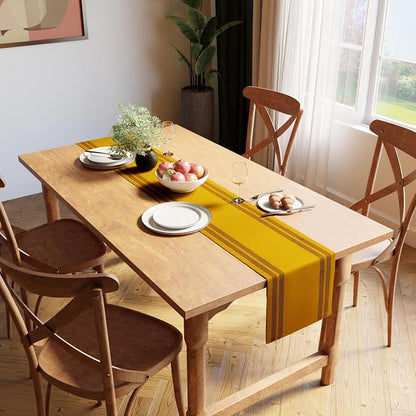 Encasa XO Table Runner, Yarn Dyed Ribbed Cotton 13"x72" | Ladder Yellow - Image 2