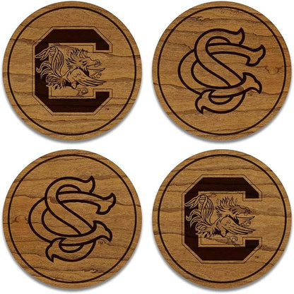 LazerEdge South Carolina Gamecocks Wooden Coaster Set - Cherry Wood - Officially Licensed Product - 4-Pack