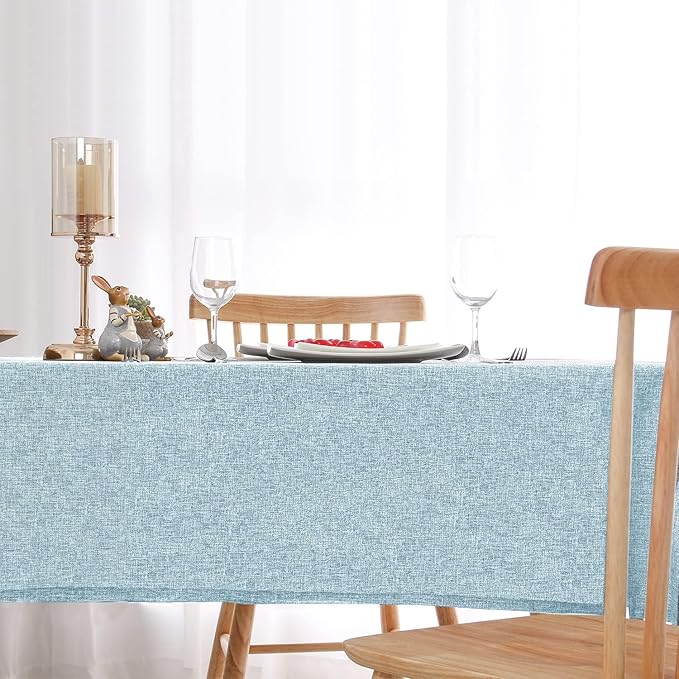 Hiasan 2 Pack Faux Linen Rectangle Tablecloth - Wrinkle and Stain Resistant Washable Table Cloth for Kitchen Dining Room Holiday Table Cover for Dinner, Lux Slate Blue, 70 x 120 Inch