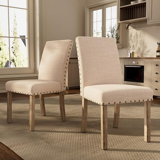 Morden Fort Farmhouse Style Dining Chairs Set of 2, Rustic Upholstered Kitchen & Dining Room Chairs with Rivet Detailing, Solid Wood Legs & Sturdy Wooden Chair Design for Comfortable Seating