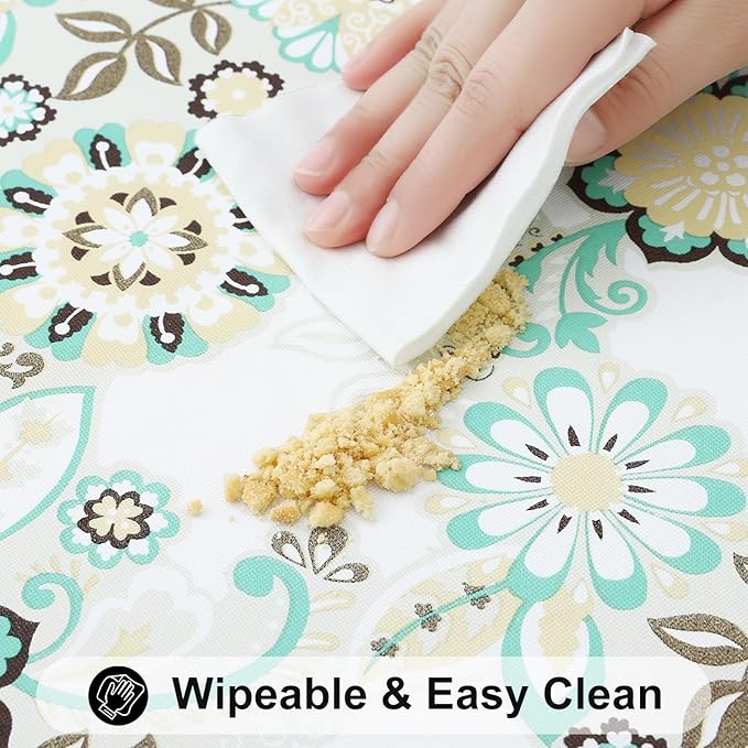 Smiry Rectangle Table Cloth Cover, Waterproof Elastic Fitted Picnic Tablecloth for 8 Foot Tables, Wipeable Flannel Backed Vinyl Tablecloths for Camping, Dining, Outdoor (Teal & White, 30" x 96")