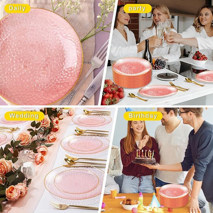 Rubtlamp 100 Pcs Pink And Gold Plastic Plates - Image 5