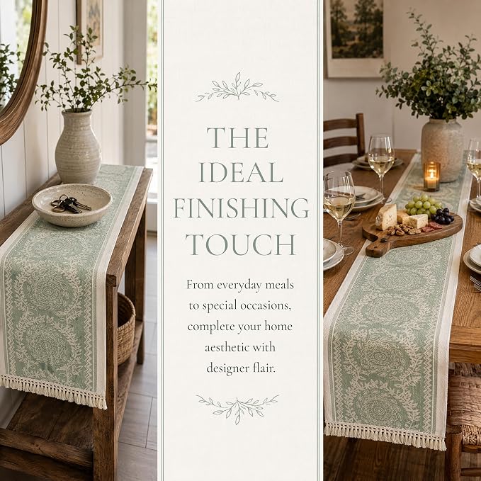 14x107 Medallion Table Runner Waterproof Rustic Farmhouse Macrame | Planning a - Image 7