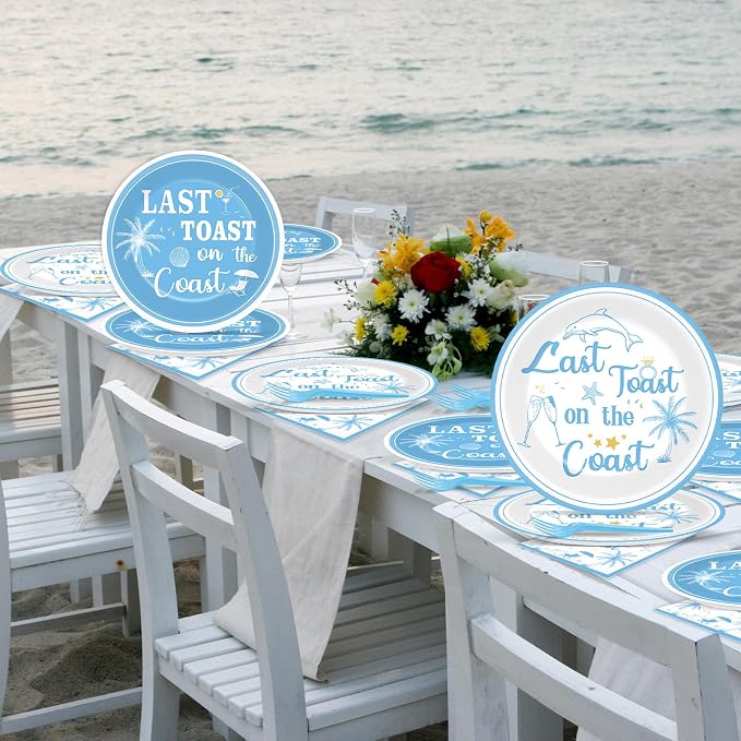 96Pcs Last Toast on the Coast Party Supplies Coastal Bachelorette Paper Plates - Image 6