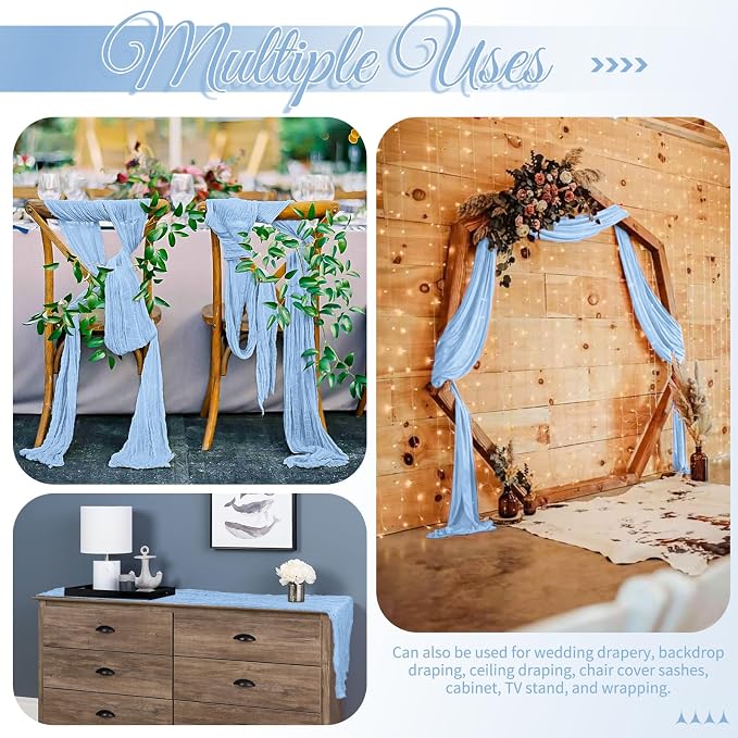 15 Pack Light Blue Table Runner 17 x 108inch Cheesecloth Table Runner Boho - Image 5