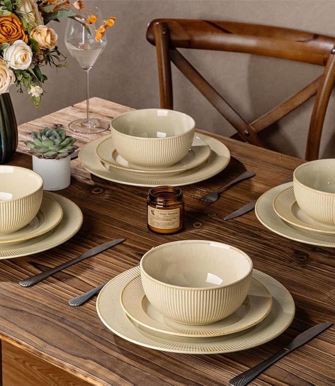 Ceramic Dinnerware Set for 6, 18-Piece Plates and Bowls Set | Lightweight - Image 7