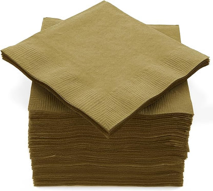 100 Pack Gold Beverage Napkins, Big Party Pack, 2 Ply, Ideal for Wedding, Party, Birthday, Dinner, Lunch, Cocktails. (5” x 5”) by Amcrate