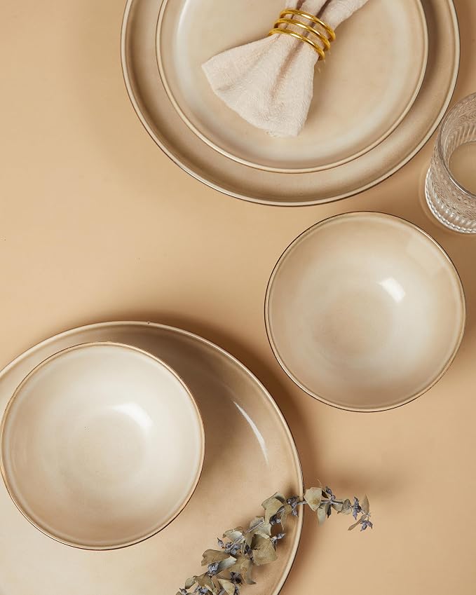 Stoneware Dinnerware Sets for 6, 18 Pieces Ceramic Plates and Bowls Sets - Image 4