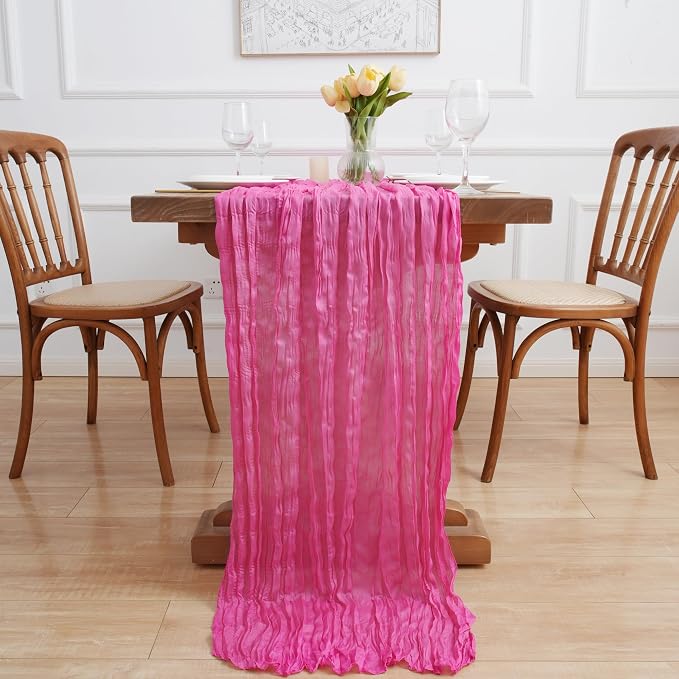 Asee'm Hot Pink Cheesecloth Table Runner Summer 10FT Fuchsia Gauze Sheer | Boho - Image 6