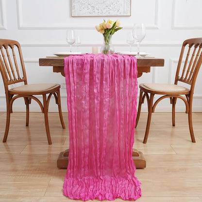 Asee'm Hot Pink Cheesecloth Table Runner Summer 10FT Fuchsia Gauze Sheer | Boho - Image 6