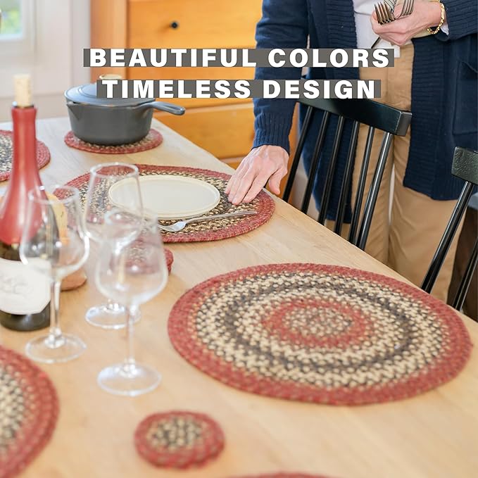Homespice Chester Jute Braided Long Table Runner, Country Cabin Decor, Red Rectangle 11x36 - Rich Colors, Easy to Clean, Durable and Protects Furniture