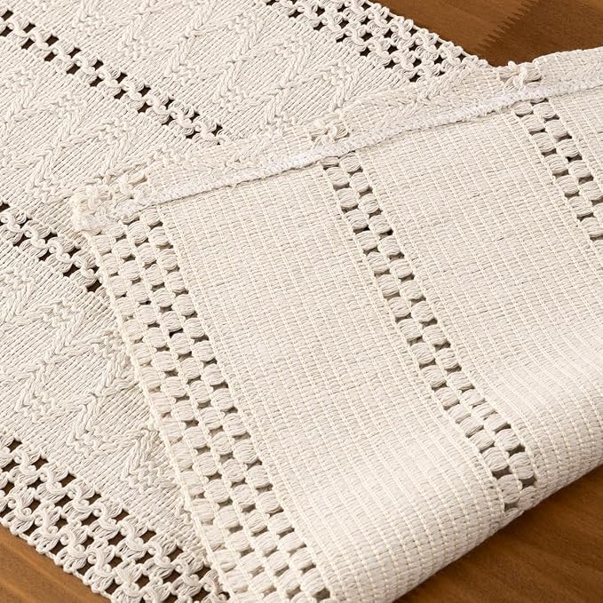 Ivory Boho Table Runner Farmhouse Macrame Woven Table Runner 12x48 Inch | Small - Image 5