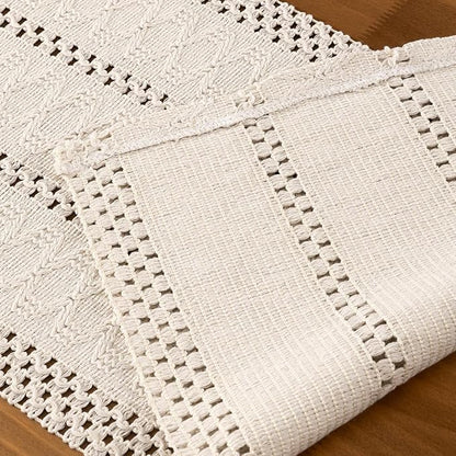 Ivory Boho Table Runner Farmhouse Macrame Woven Table Runner 12x36 Inch | Small - Image 5