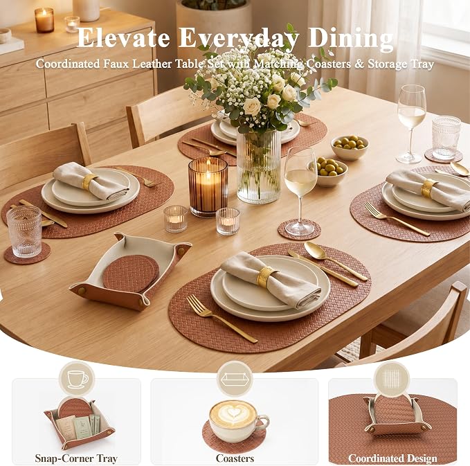 Woven Faux Leather Oval Placemats Set of 4/6 - Image 4