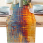 Orange and Blue Table Runner Modern Abstract Messy Rust Painting Linen Dresser by AILUER