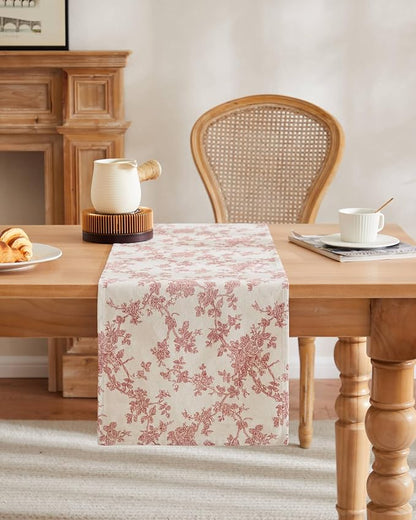 French Pastoral Farmhouse Table Runners, 13x60 Inch Red | 100% Organic Cotton - Image 2