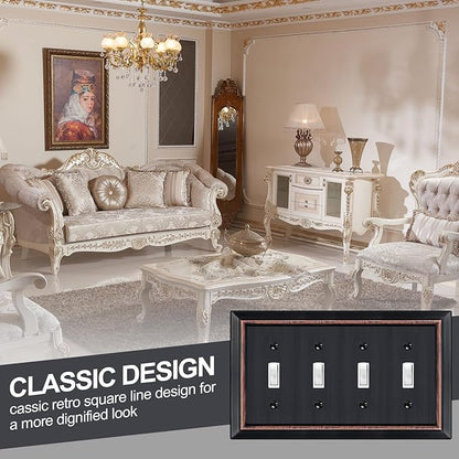 Metal Wall Plate for Electrical Outlets, Decorative Aged Bronze Switch Plates Outlet Cover, Light Switch Cover Plate, 4-Gang Wall Plates (Quad Toggle, 1 Pack)