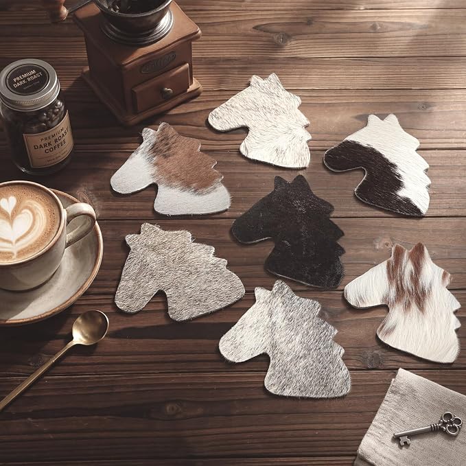 Hushee 12 Pcs Cowhide Coasters Round Natural Leather Cowhide Drink Coasters - Image 5