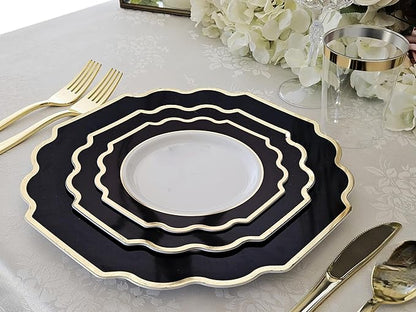" OCCASIONS " 120 Plates Pack,(60 Guests) Heavyweight Premium Wedding Party Disposable Plastic Plates Set -60 x 10.5'' Dinner + 60 x 8'' Salad/Dessert (Imperial in Black & Gold)