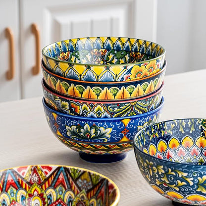 Henten Home Ceramic Soup Bowls Set of 6, Bohemia 22 oz Cereal Bowls Set - Image 3