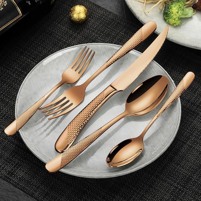 Hammered Rose gold 30 Pieces Set Silverware Set - Image 2