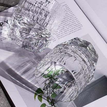 KAMMAK Crystal Whiskey Glasses Set of 2, 7.44oz Old Fashioned Glasses Stemless, Luxury Hand Blown White Cocktail Glasses, Handcrafted Cut Design Octagon Cup for Women, Men Gift for Bourbon
