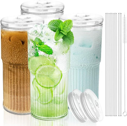 Luiaiog Glass Cups with Lids and Glass Straws, High Borosilicate 20OZ Tumblers by Luiaiog