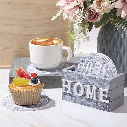 Queekay Coasters Set of 6 House Warming Gifts New Home Wooden Farmhouse Drink - Image 5