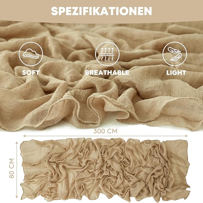 Artoid Mode 3PC Boho Cheesecloth Gauze Sand Wedding Table Runner, 120 Inch - Image 5