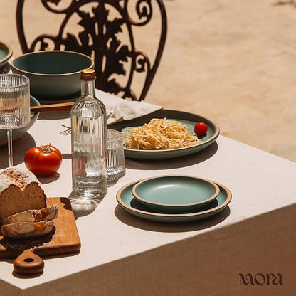 MORA Medium Plates Set of 4, 8.5 inch Ceramic Pottery Salad Plates - Microwave, Oven and Dishwasher Safe - Iris